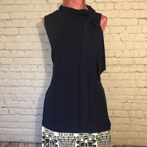 EUC - Navy LAUREN Ralph Lauren tie neck Top Size L